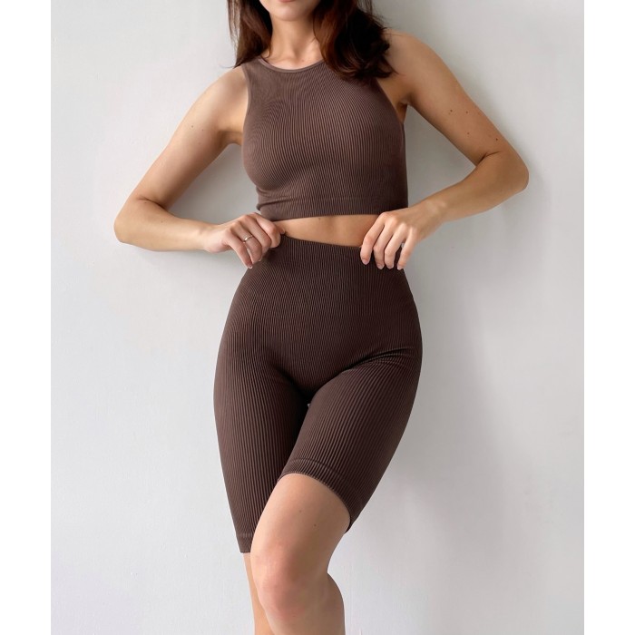 Жіночий безшовний комплект у рубчик Halter Rib + Tracks Rib Shape (Deep taupe) Жіночий безшовний комплект у рубчик Halter Rib + Tracks Rib Shape (Deep taupe)